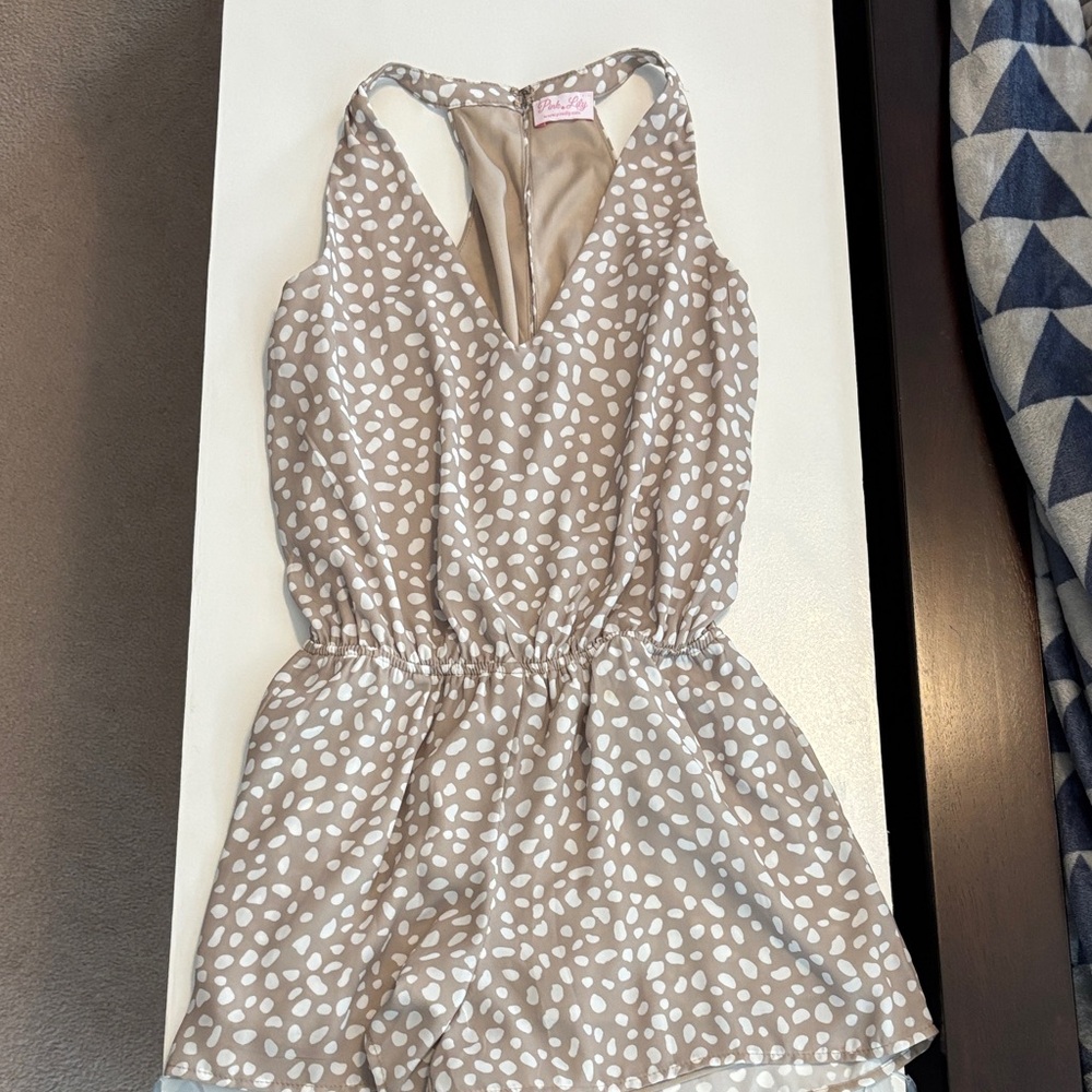 Pink Lily Beige and White Kids One Piece
